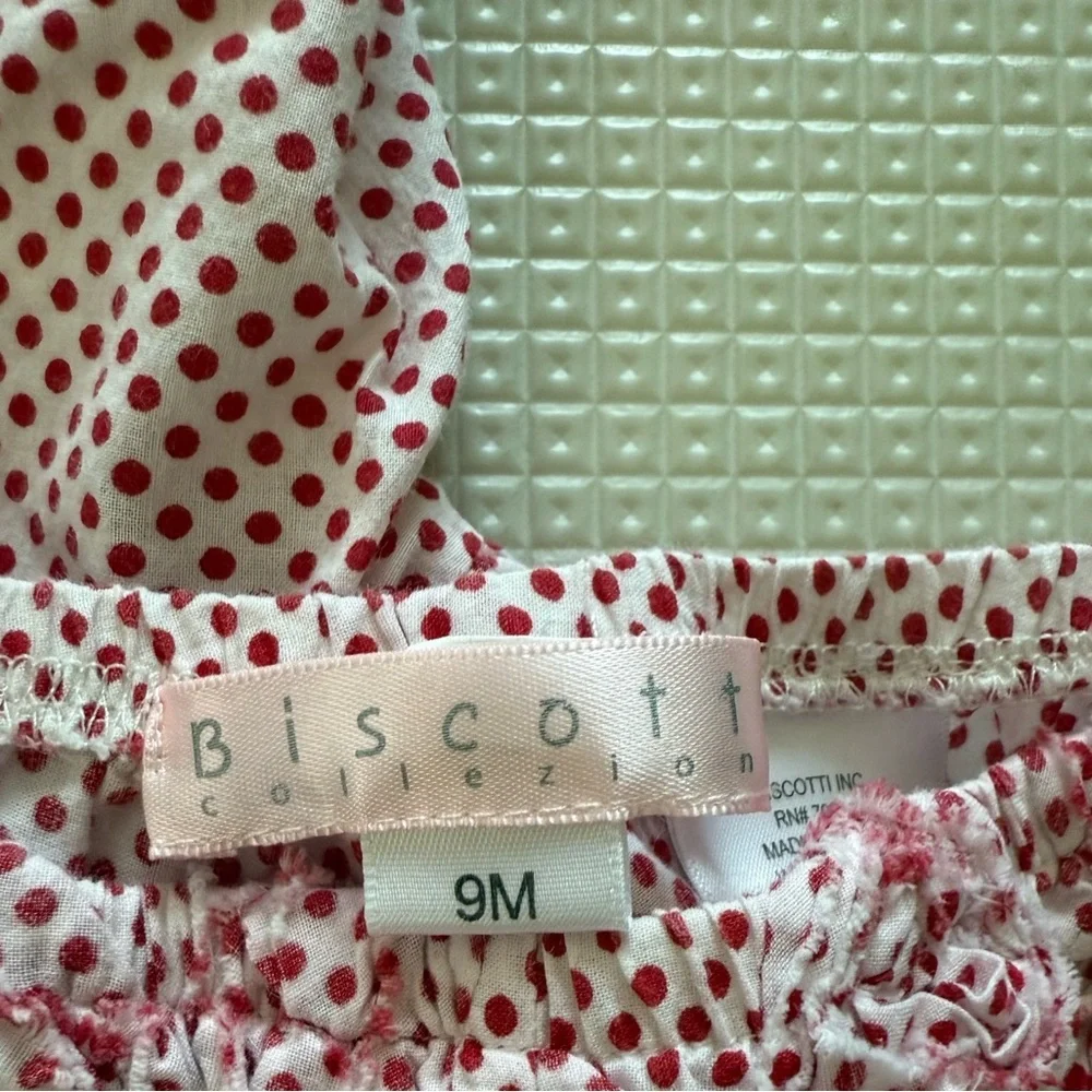 Biscotti|Vintage style Baby girl Red Polka Dot matching set,diaper cover & top•